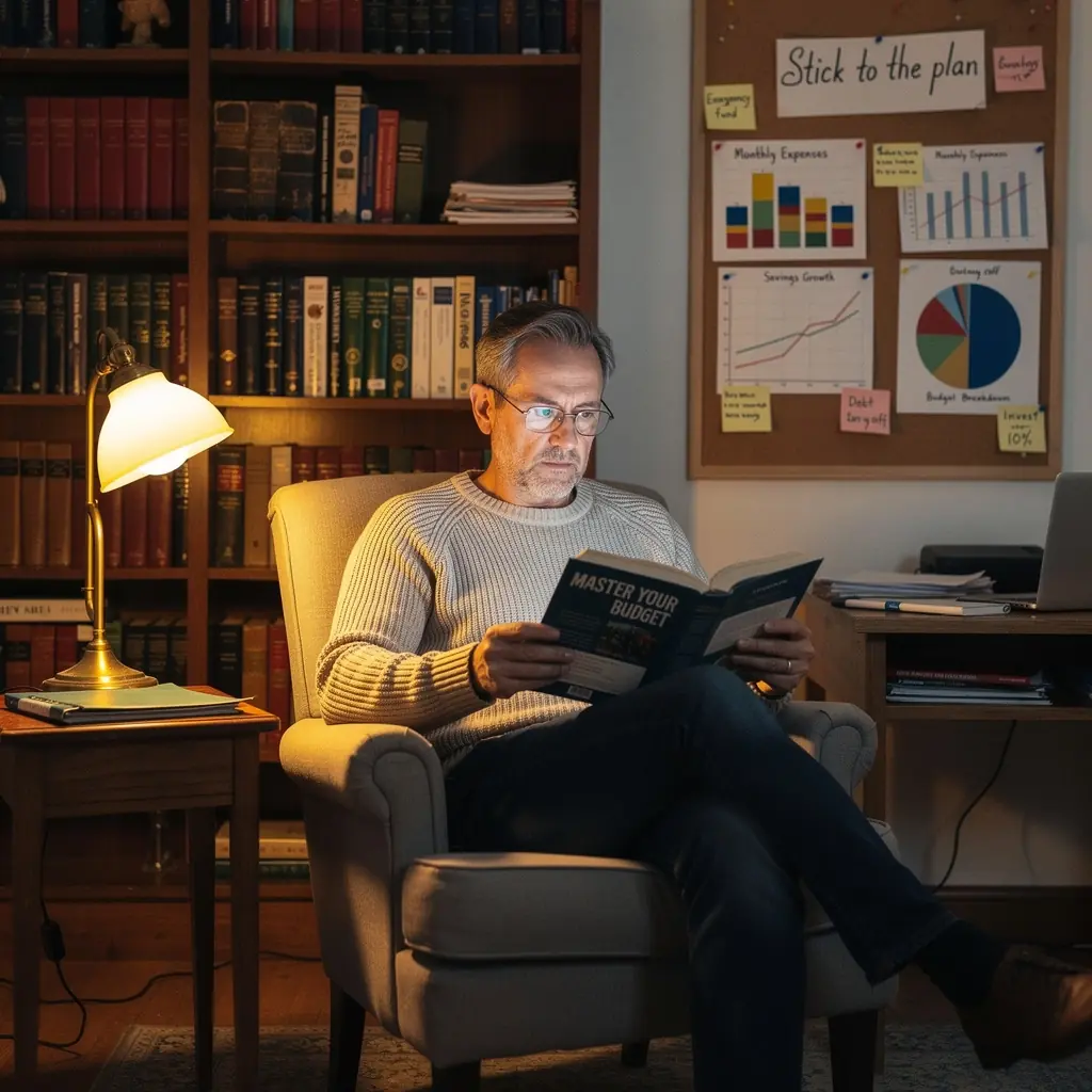 Felnőtt férfi, aki számológéppel számolja a havi költségeit egy asztalnál.